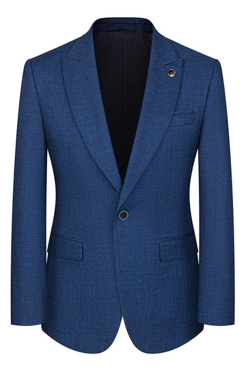 Peacock Blue Peak Lapel One Button 3 Piece Men's Suits